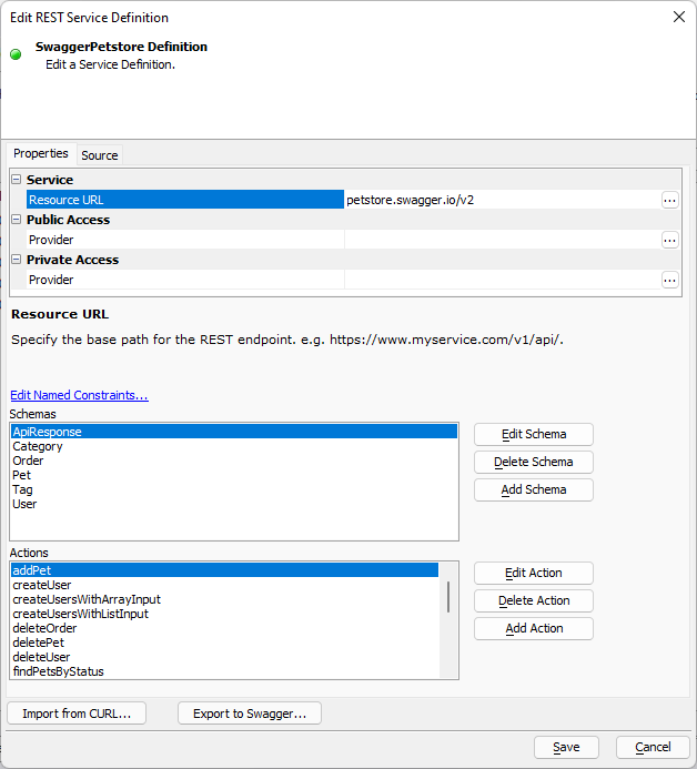 Edit REST Service Definition